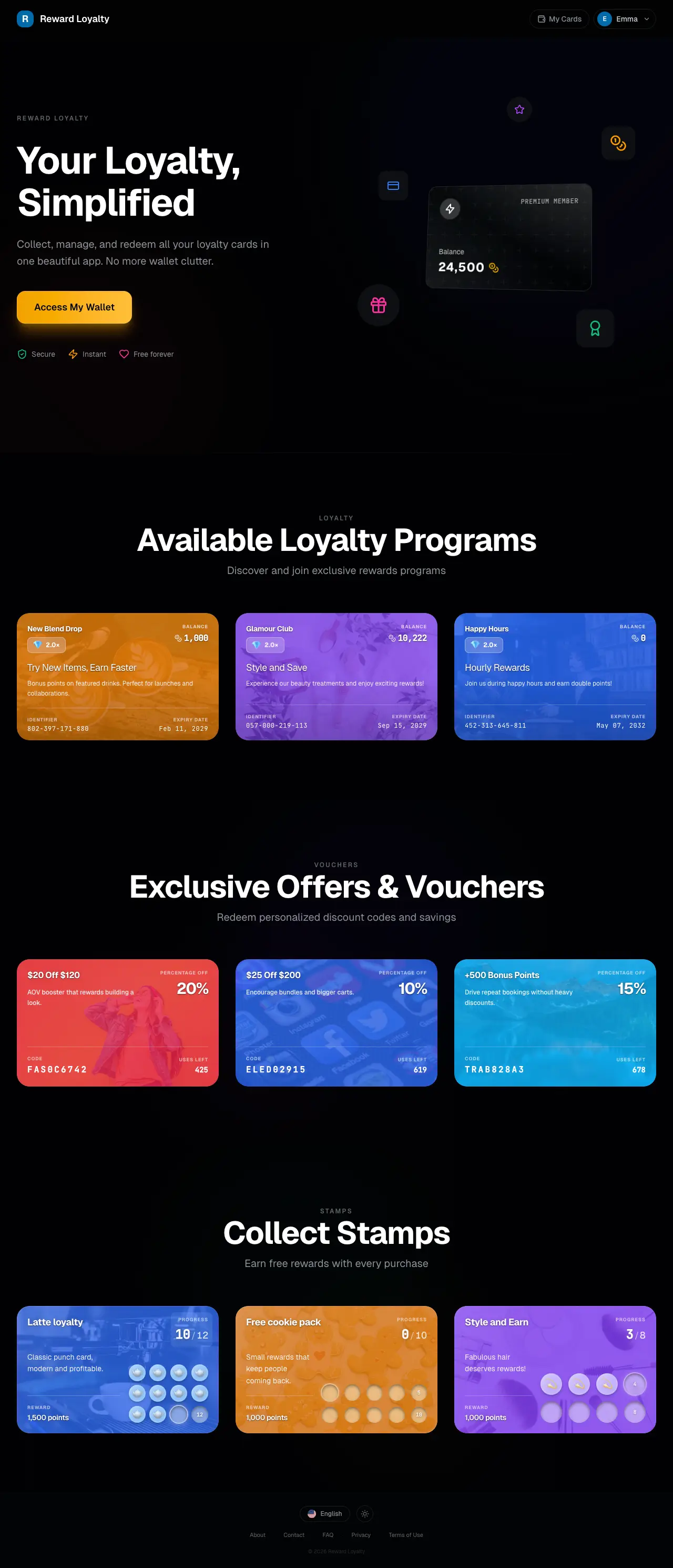 Reward Loyalty — Points, Stamps & Vouchers · White-Label · Multi-Tenant