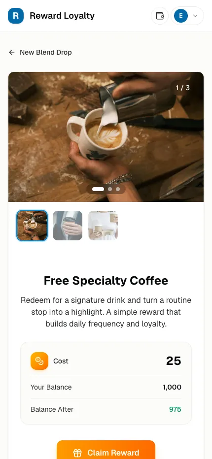 Reward Loyalty mobile — Reward redemption with point balance