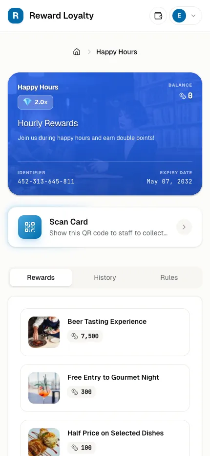 Reward Loyalty mobile — Loyalty card with available rewards