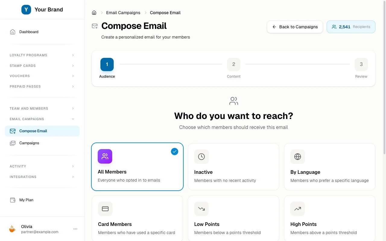 An email tool for sending an offer to chosen customers
