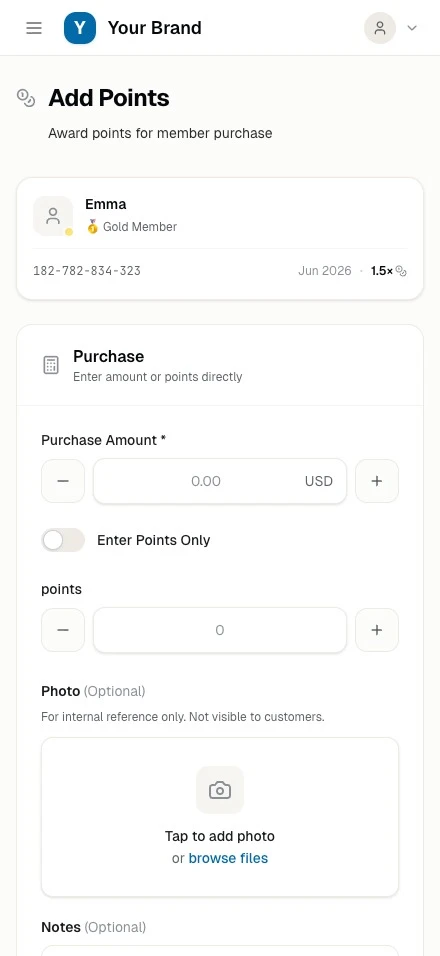 A staff phone adding points after a customer buys something