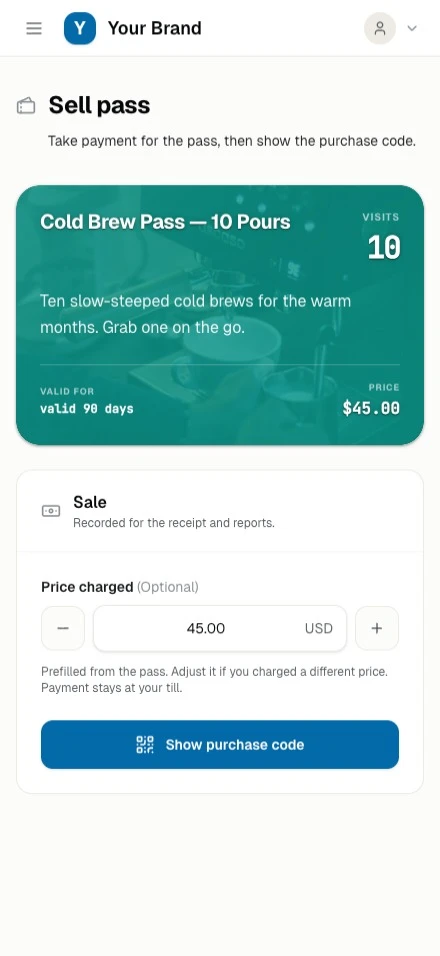 A staff phone selling a prepaid pass and taking payment