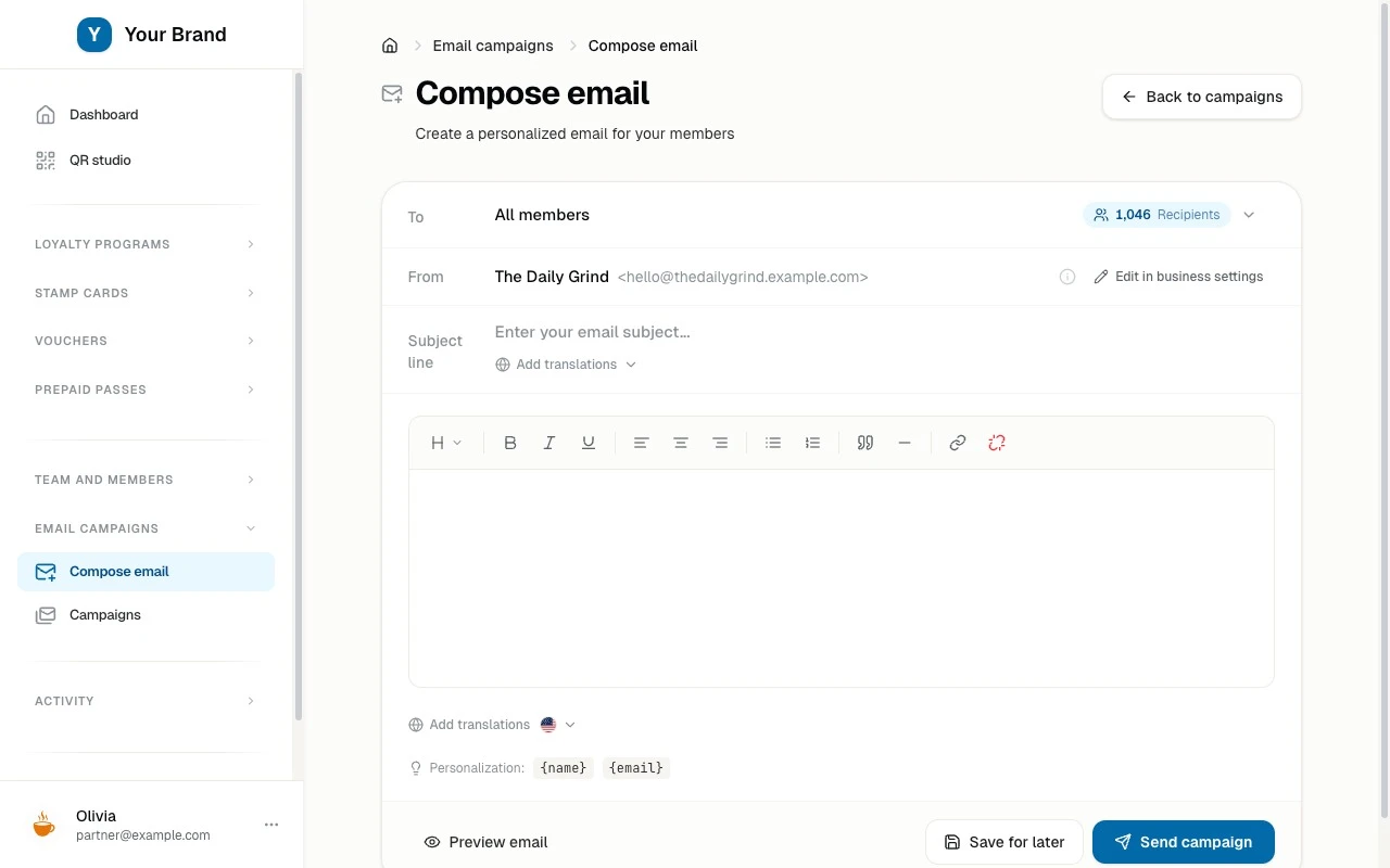 Email campaign builder choosing which members to reach