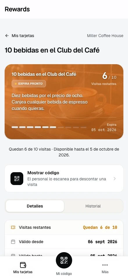 Un bono prepagado con las visitas que le quedan, vendido por adelantado