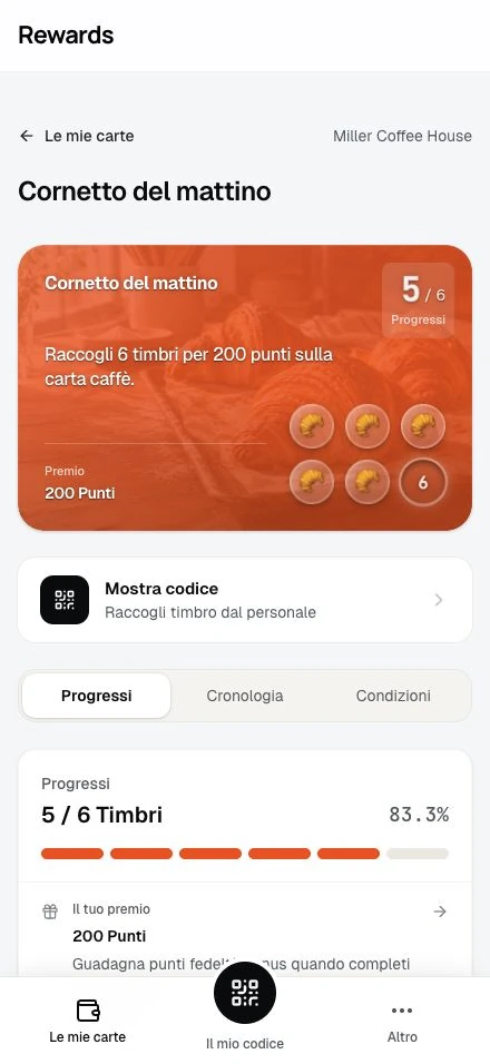 La carta timbri di un membro mostra i progressi verso il premio.