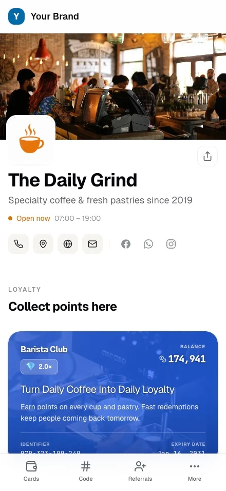 The customer wallet on a phone, viewing a business's page