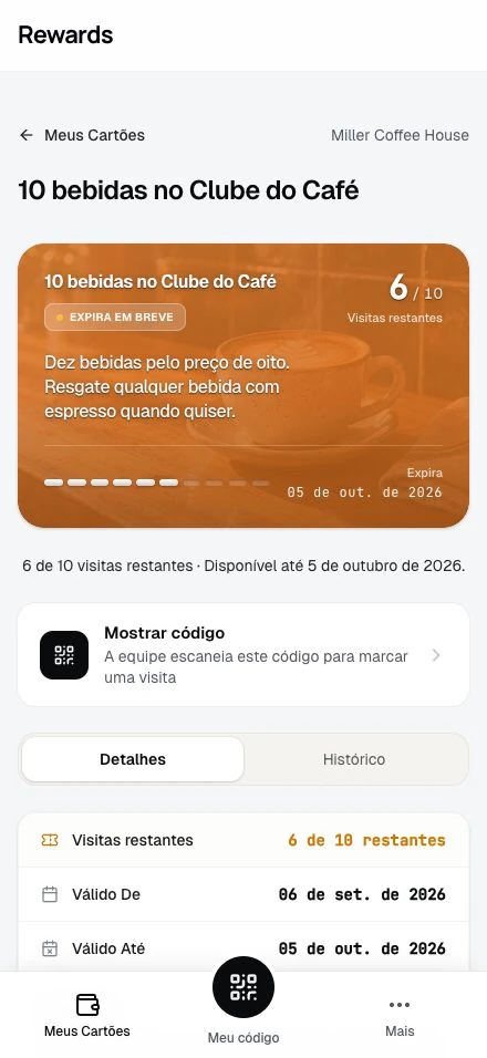 Um pacote pré-pago com as visitas restantes, vendido adiantado
