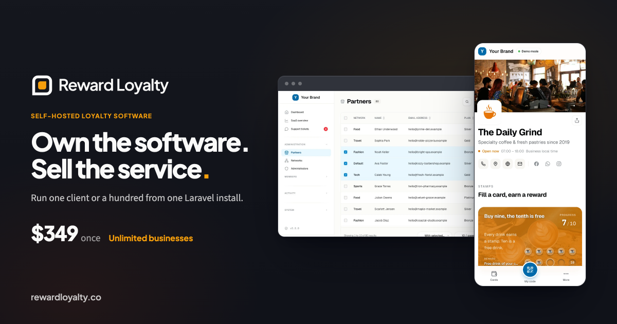 Dark Reward Loyalty product card for agencies