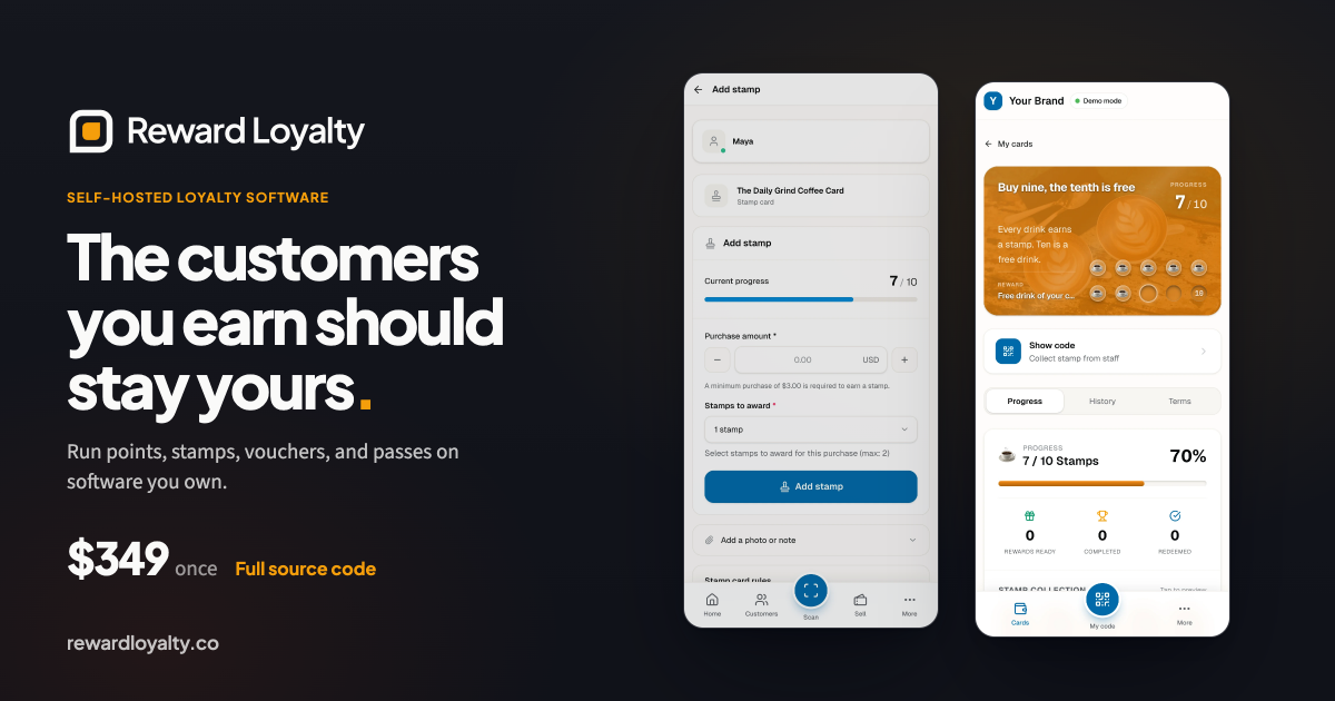 Dark Reward Loyalty product card for business owners