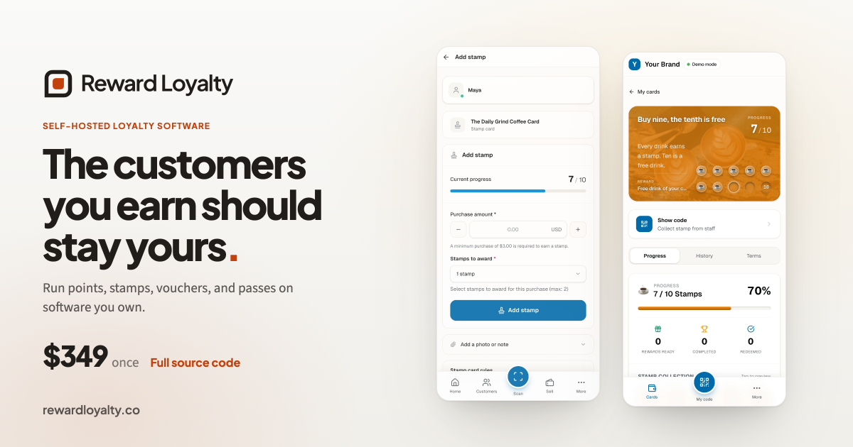Light Reward Loyalty product card for business owners