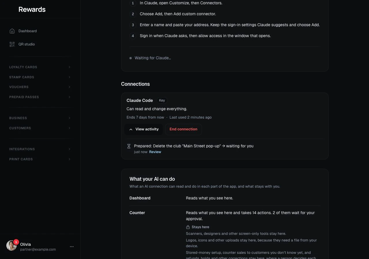 The same activity trail in dark mode
