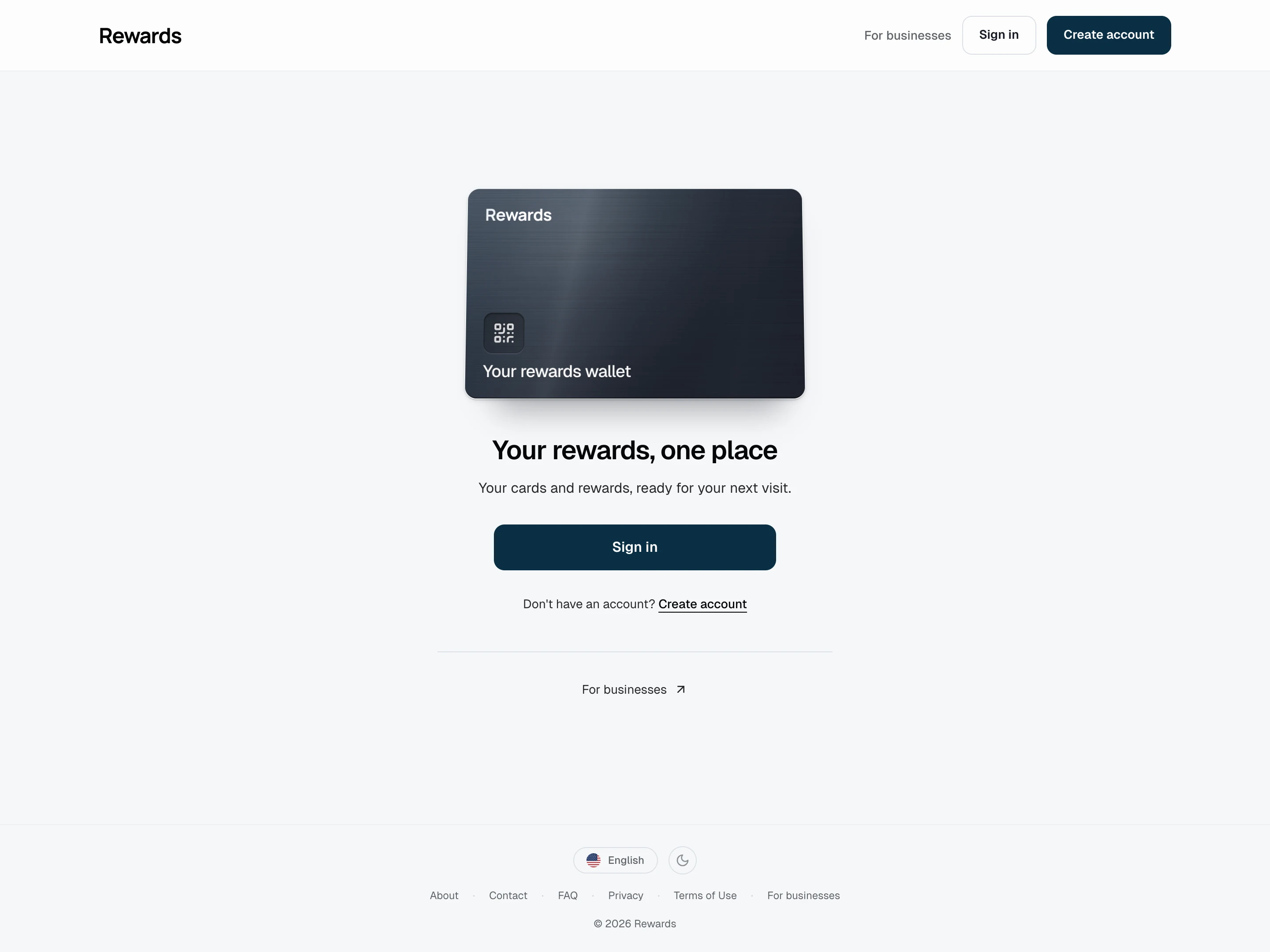 Portal homepage on desktop. A focused welcome screen with account access and no public program directory.