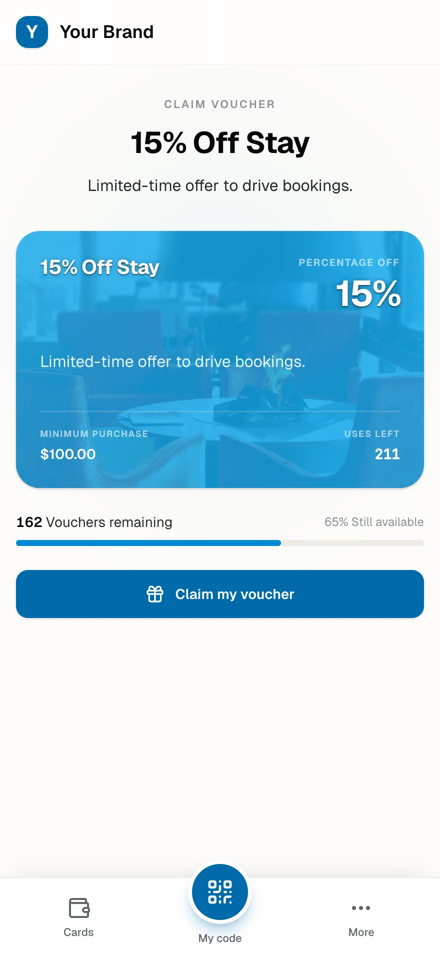 The claim page with the voucher preview, the remaining-voucher count, and the Claim my voucher button.
