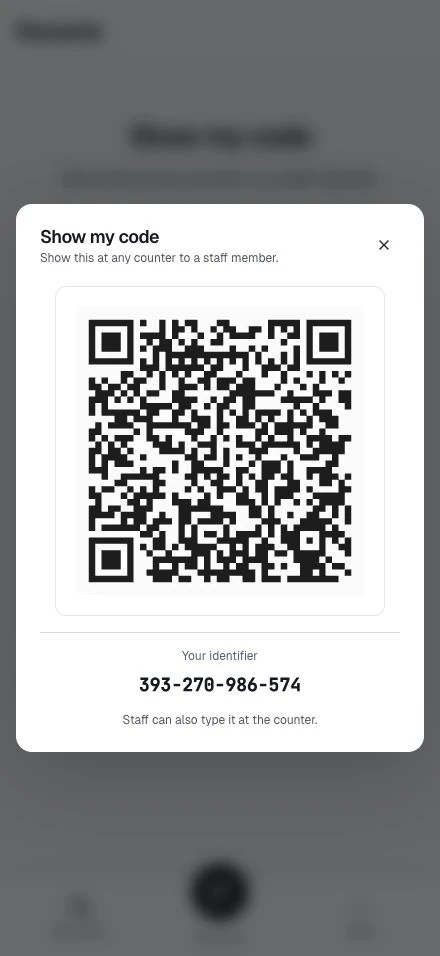 The expanded member QR with Your identifier beneath it.