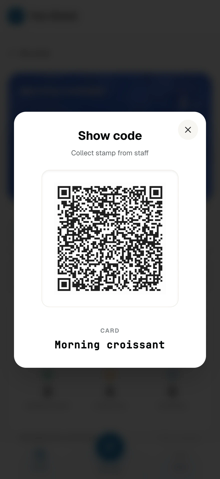 The stamp card QR code a member shows staff to collect a stamp.