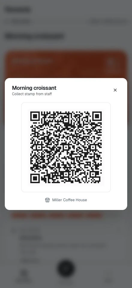The stamp card QR code a member shows staff to collect a stamp.