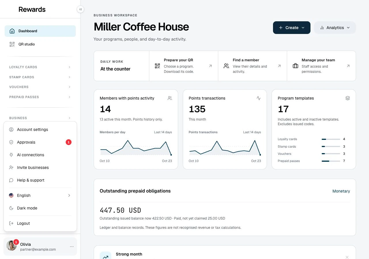 AI connections in the business owner’s account menu