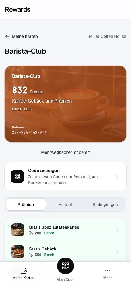 Das Wallet desselben Kunden, nachdem Mitarbeiter die Punkte bestätigt haben.