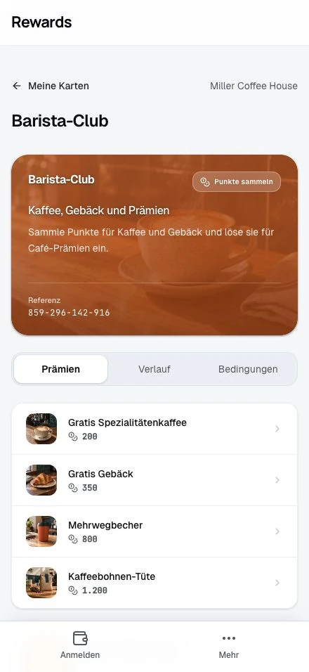 Die Kartenseite im abgemeldeten Zustand mit der Aktion Anmelden.