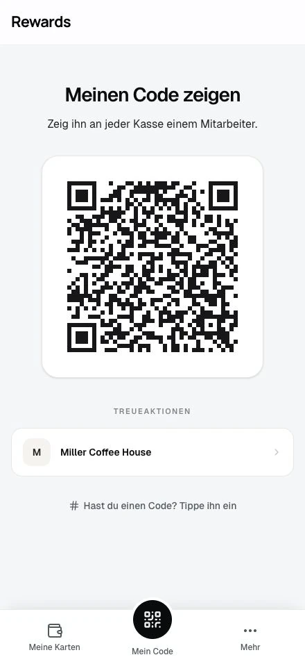 Kunden zeigen diesen Code; Mitarbeiter sehen die Programme, auf die sie zugreifen dürfen.