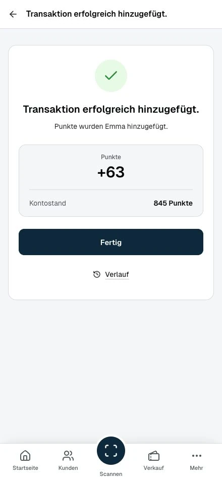 Nach dem Hinzufügen von Punkten sehen Mitarbeiter das Ergebnis und können den Verlauf öffnen.