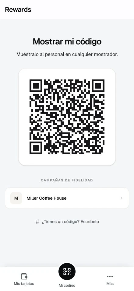 Los clientes muestran este código; el personal ve los programas a los que tiene acceso.