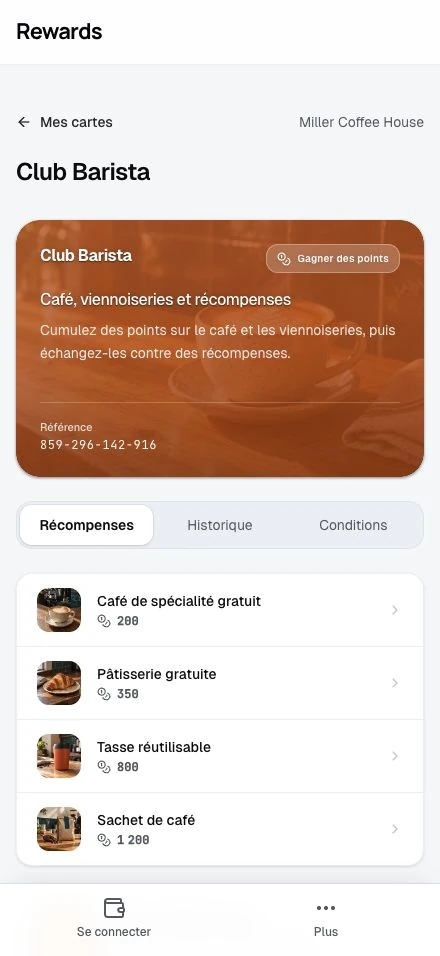 La page de carte sans connexion, avec l’action Se connecter.