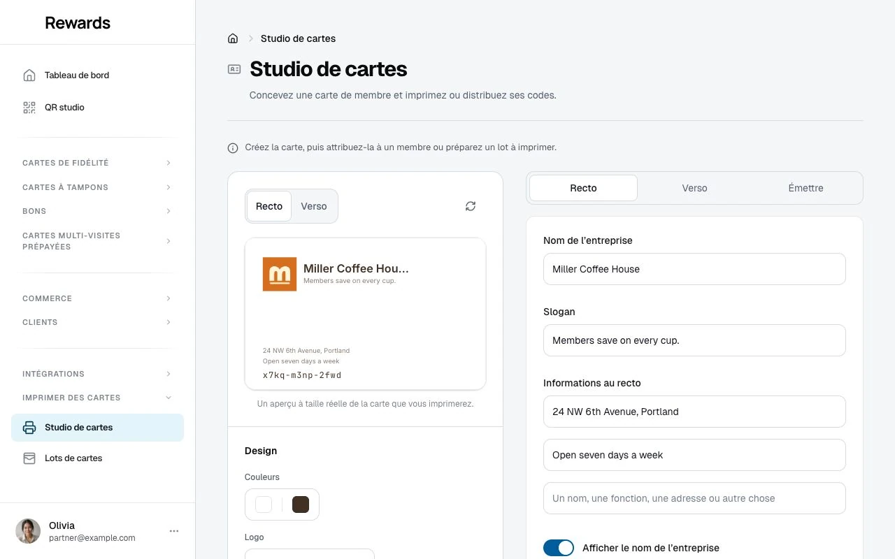 Création d'une carte membre dans le studio de cartes.