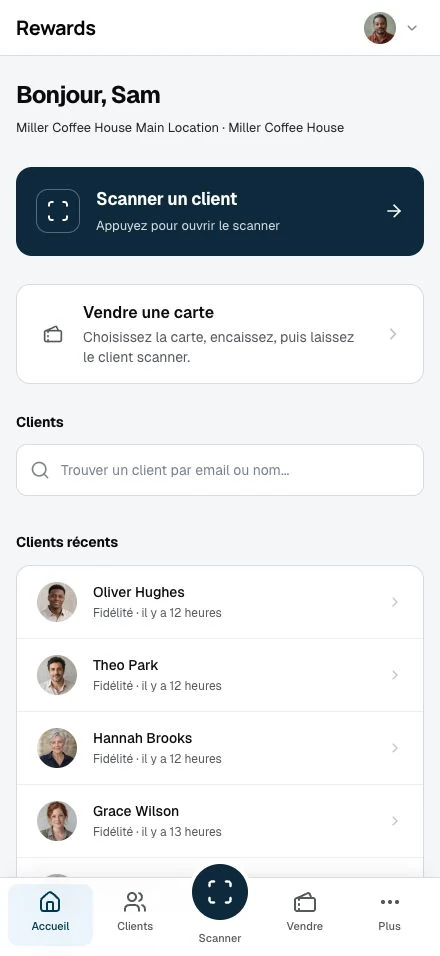 Aperçu mobile de l'interface du personnel