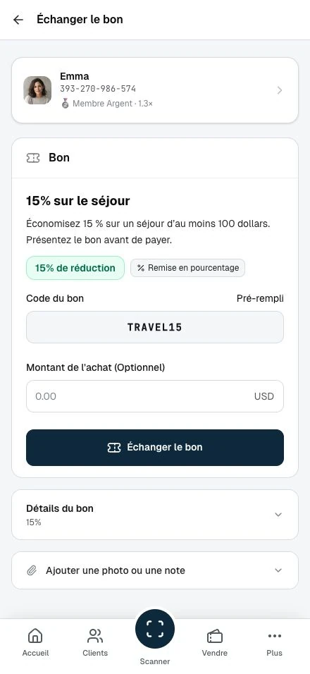 Le bon du client et l'écran d'échange du personnel.