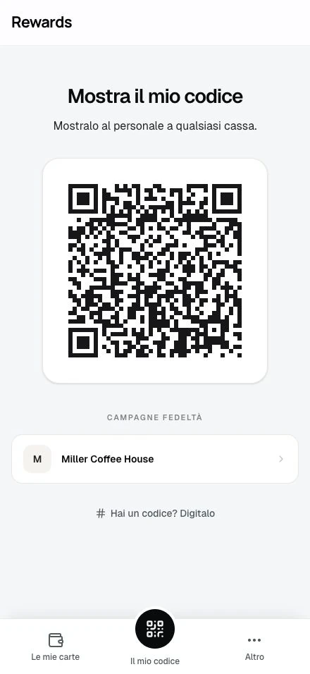 I clienti mostrano questo codice; il personale vede i programmi a cui può accedere.