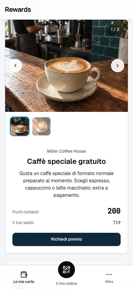 Il saldo punti di un cliente e il premio che può riscattare.