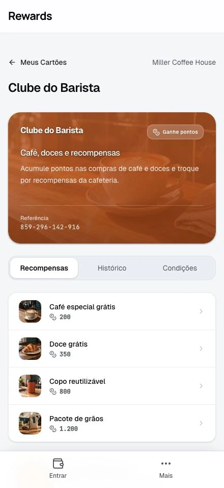 A página do cartão sem sessão iniciada, com a ação Entrar.