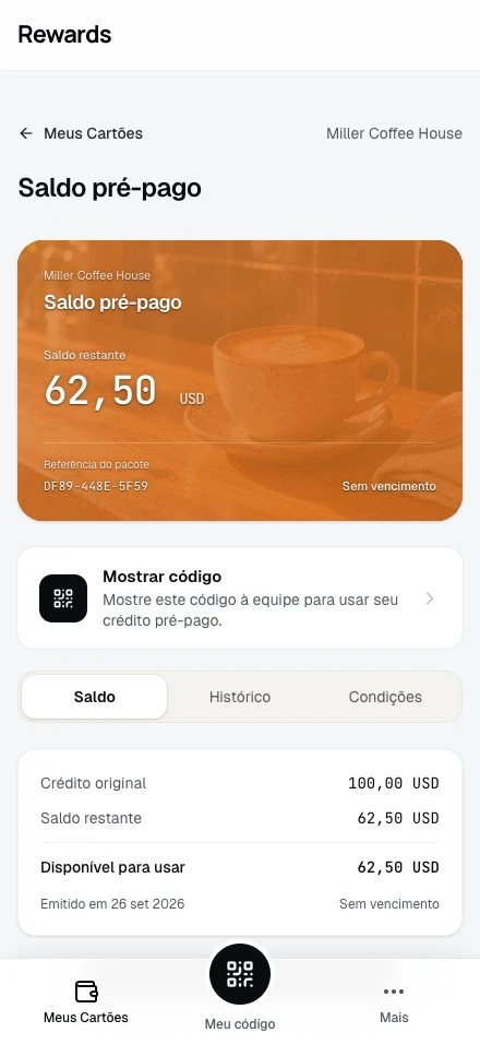 Crédito pré-pago: os clientes veem o saldo restante.