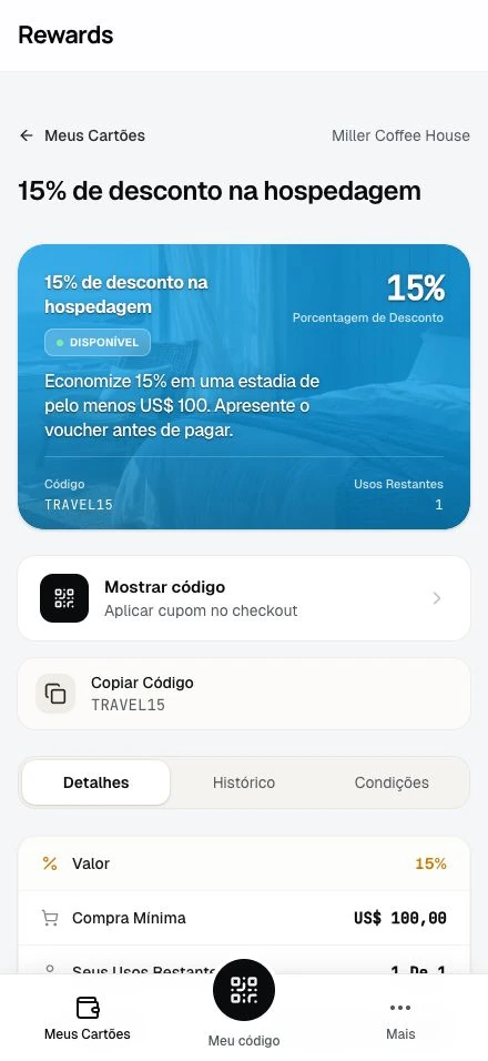 O cupom do cliente e a tela de resgate da equipe.