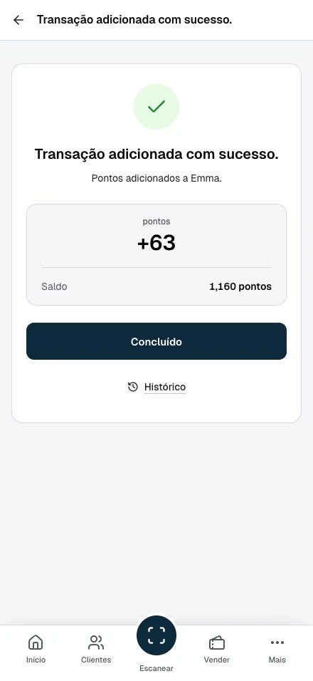Após adicionar pontos, a equipe vê o resultado e pode abrir o histórico.
