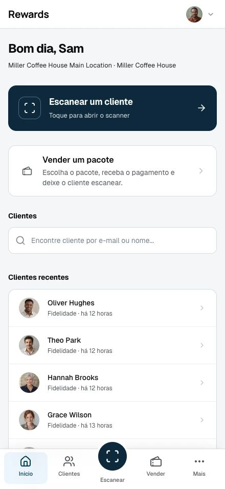 Prévia da interface da equipe no celular