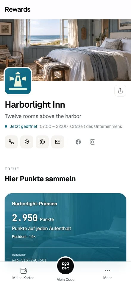 Harborlight Inn · Die Seite eines Demo-Unternehmens auf einem Smartphone.