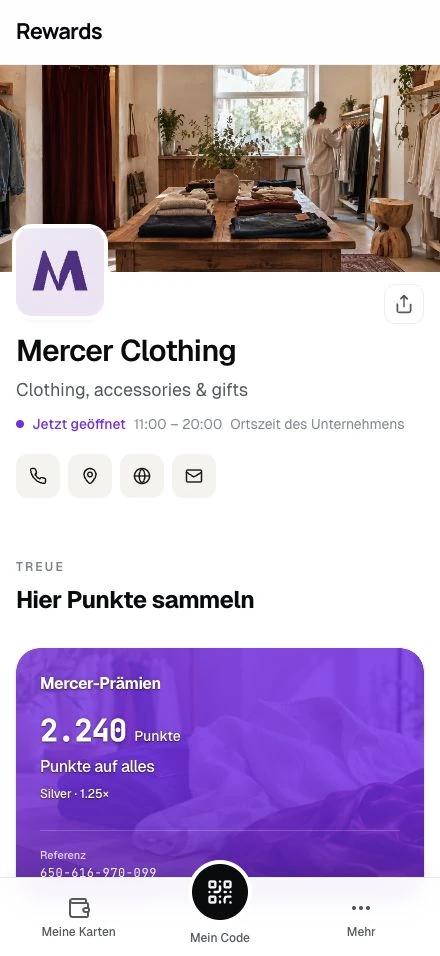 Mercer Clothing · Die Seite eines Demo-Unternehmens auf einem Smartphone.