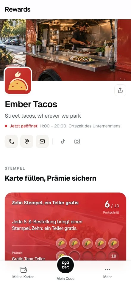Die Seite eines Demo-Unternehmens auf einem Smartphone.