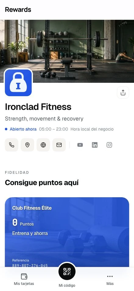 Ironclad Fitness · La página de un negocio de demostración en un teléfono.