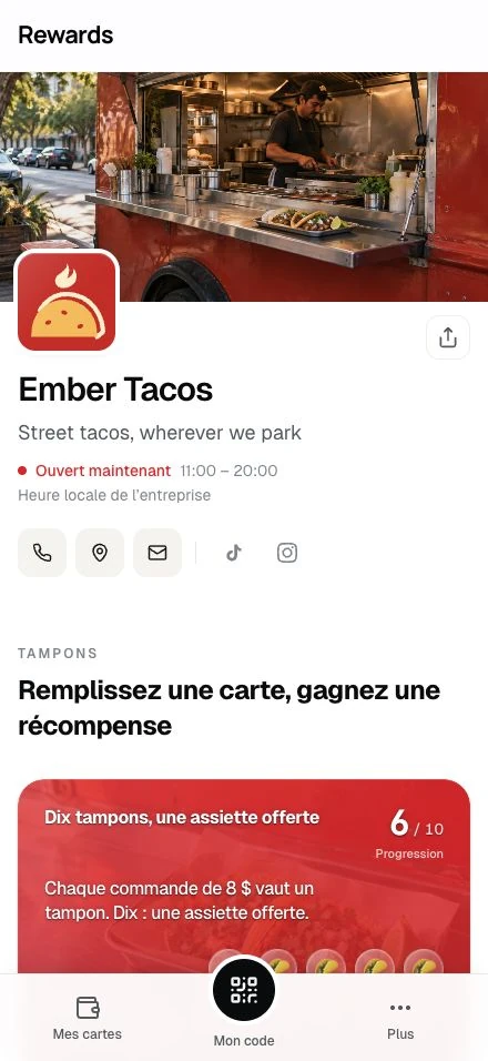La page d'une entreprise de démonstration sur téléphone.