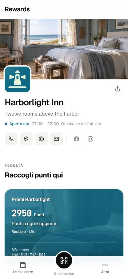 Harborlight Inn · La pagina di un'attività dimostrativa su un telefono.
