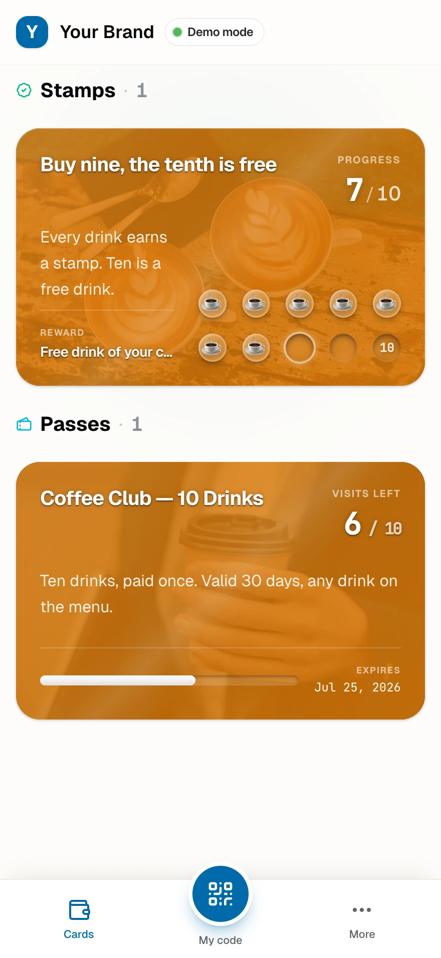 A customer wallet with the café's cards in it