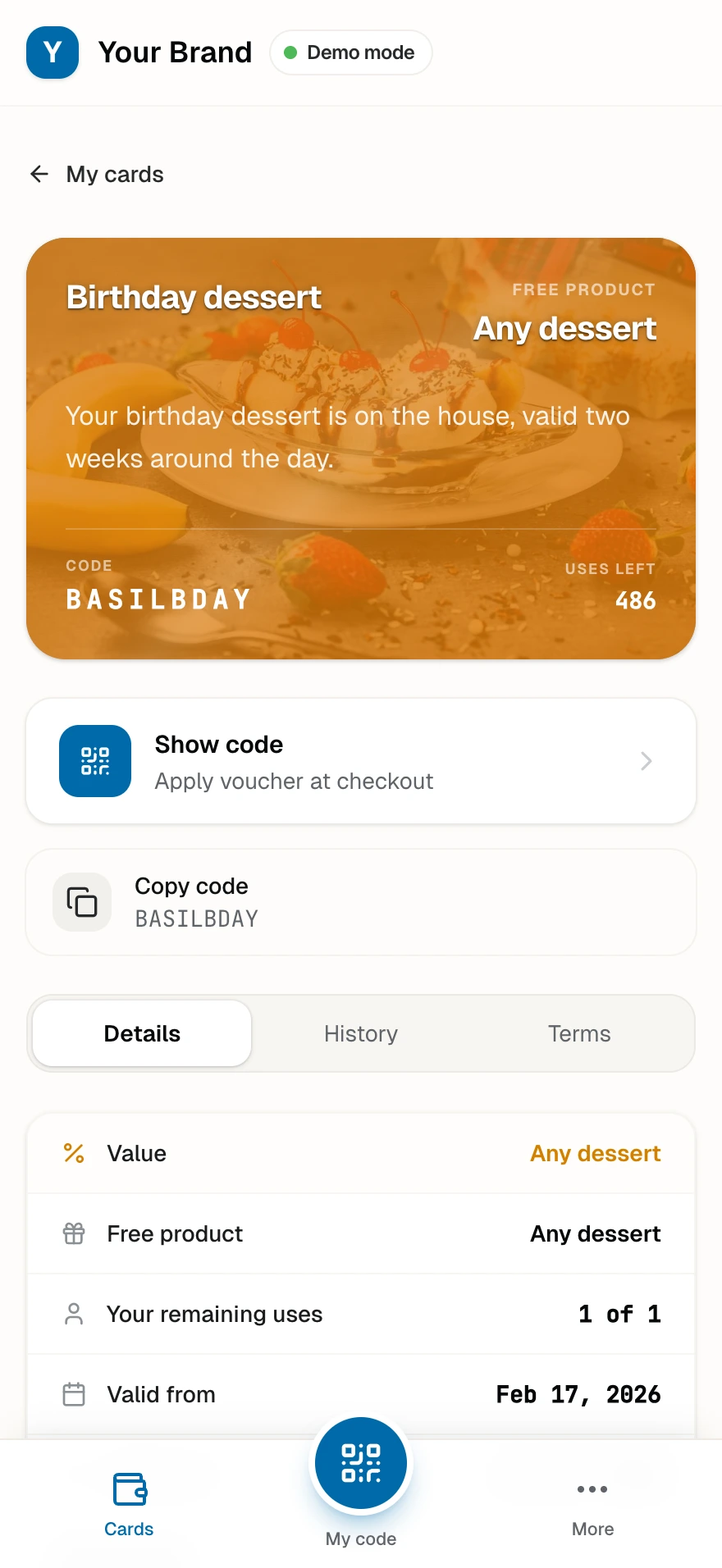 The birthday dessert voucher a guest receives from the nightly sweep
